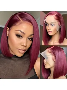 99J Burgundy Bob Wigs Human Hair Straight 13X4 HD Transparent 99J Burgundy Bob Lace Front Wigs Human Hair Wear and Go Glueless Wig Pre Plucked With Baby Hair Wine Red Bob Wigs For Black Women