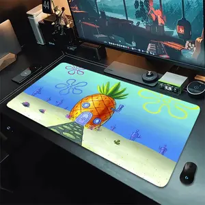 1 pc Large Anime Spongebob Pineapple House Design Mouse Pad HD Print Durable Locked Edges Non-slip Rubber Base Pads for PC Office Gamer Extra Long Computer Accessory for Gamers Stylish Study Workstation Decoration Mousepads Playmat XXL Keyboard Desk Mat