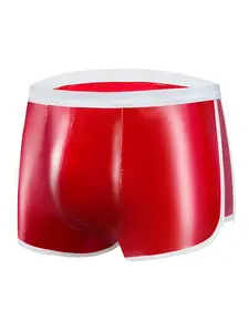 Men's Wet Look Leather Briefs, Sexy Padded Pocket Colorblock Underwear, Fun Elastic Waistband Shorts, Comfortable and Stylish, Colorblock Boxer Brief