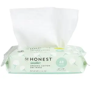 100% Pure Organic Cotton Dry Wipes Multi-Use Disposable Facial Cloth and Baby Wipe Hypoallergenic and Gentle on Skin 48 Count