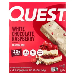 Quest Nutrition Protein Bar, White Chocolate Raspberry, 4 Bars, 2.12 oz (60 g) Each