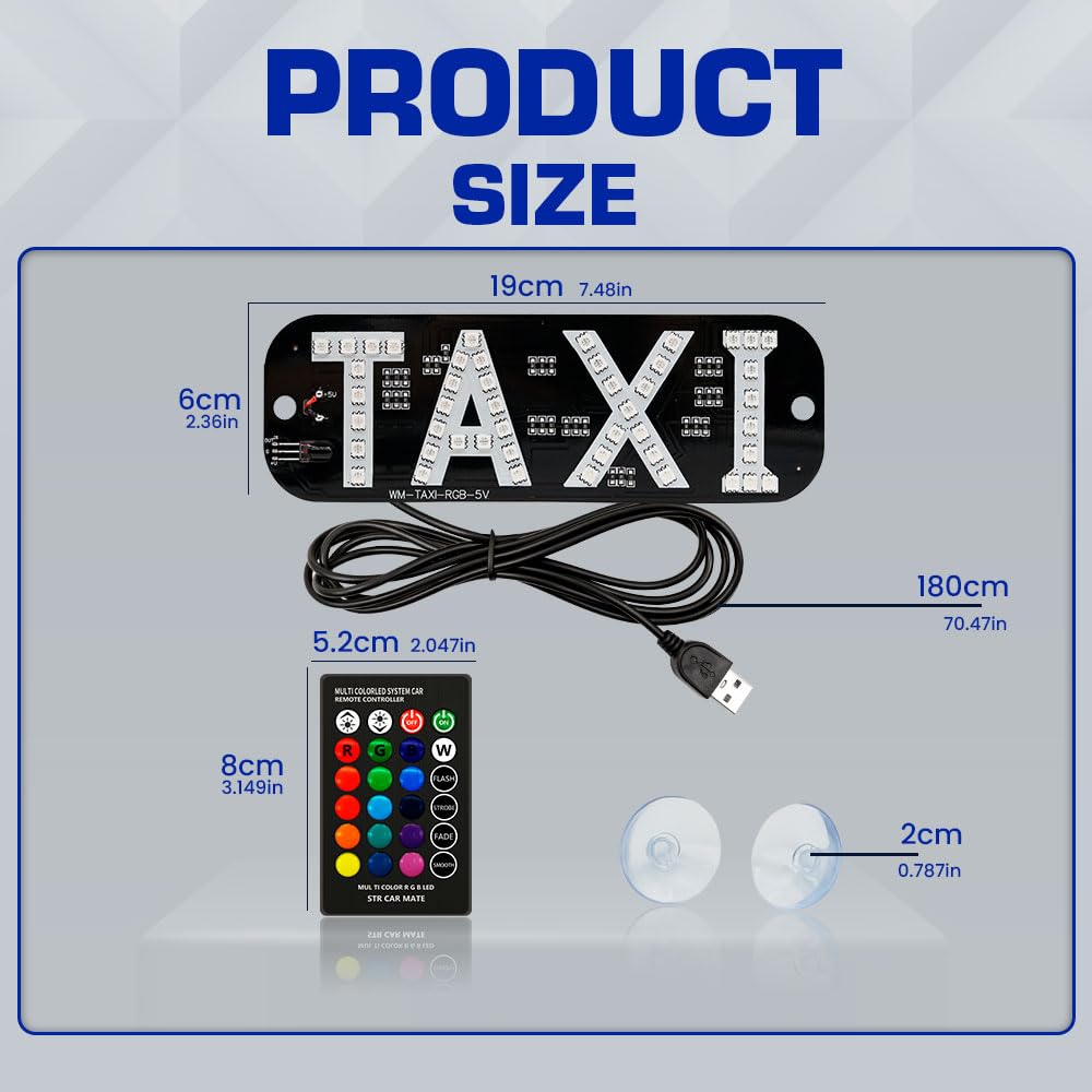 1set RGB LED Sign Decor,Colorful Taxi Flashing Hook on Car Window with USB Inverter Taxi Light (RGB)