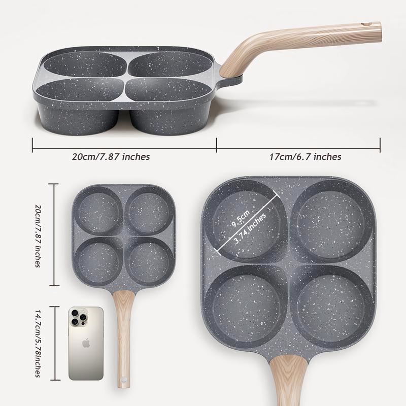 4-Hole Non-Stick Egg Frying Pan with Handle – Multi-Section Omelet & Pancake Skillet, 4-Cup Breakfast Cooker for Eggs, Burgers, Pancakes & Sausage, Compact Induction Compatible Nonstick Kitchen Pan