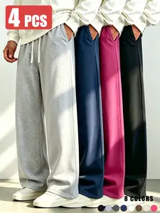 summervibes 4-Pack Men’s Knit Casual Athletic Pants, Loose Straight Sweatpants, Versatile for Spring/Summer/Fall