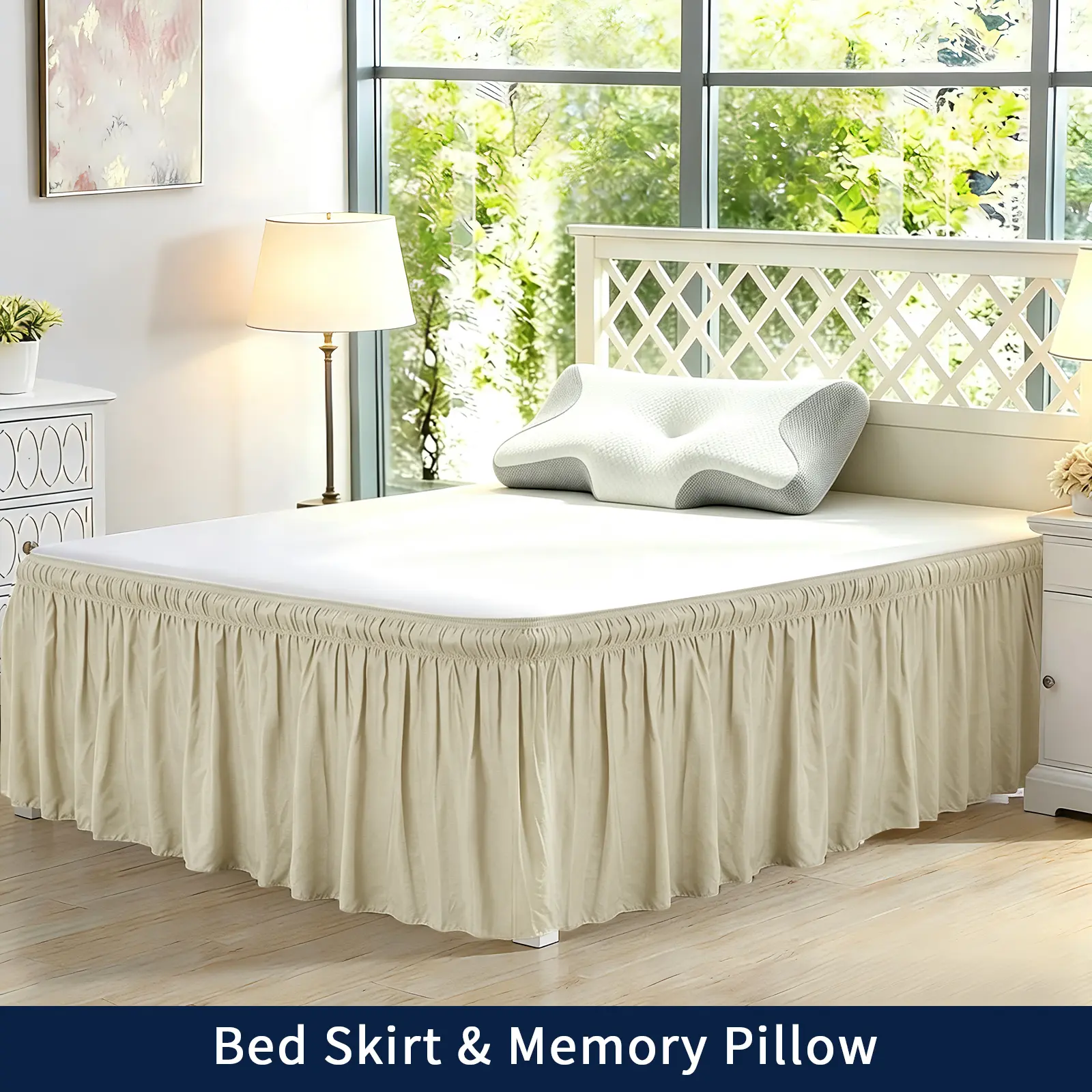 【Bundle Set】1 Ruffled Bed Skirt + 1 Memory Pillow - Complete Bedroom Comfort Set