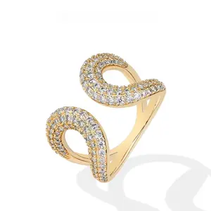 Golden Spiral Crystal Ring for Women, Sparkly Open Wrap Statement Ring, Chic Luxury Fashion Jewelry for Wedding Party Daily Wear Gift