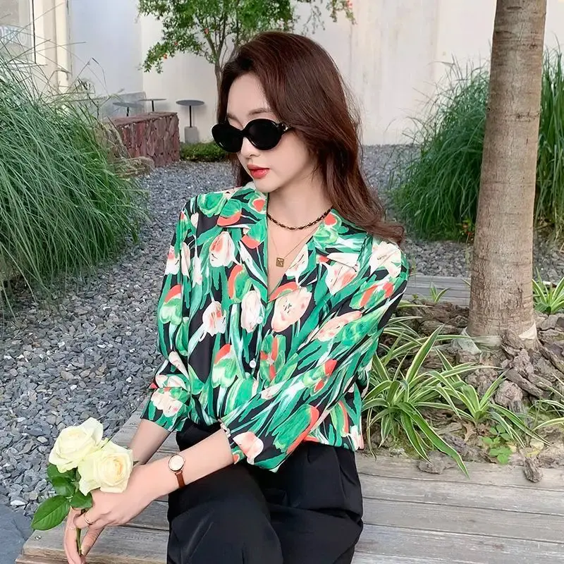 2025 Women’s Long Sleeve Printed Blouse – Office Lady Korean Style Spring/Autumn Shirt solidays  crewneck