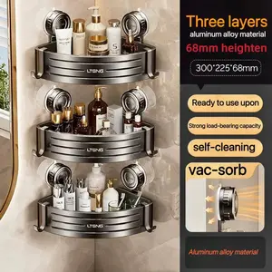 3-Pack Triangle Shower Caddy for Bathroom, Aluminum Alloy & ABS Drill Free Suction Cup Organizer with Towel Hook, 50lbs Heavy Duty Load Capacity for Toiletries Shampoo Wall-Mounted