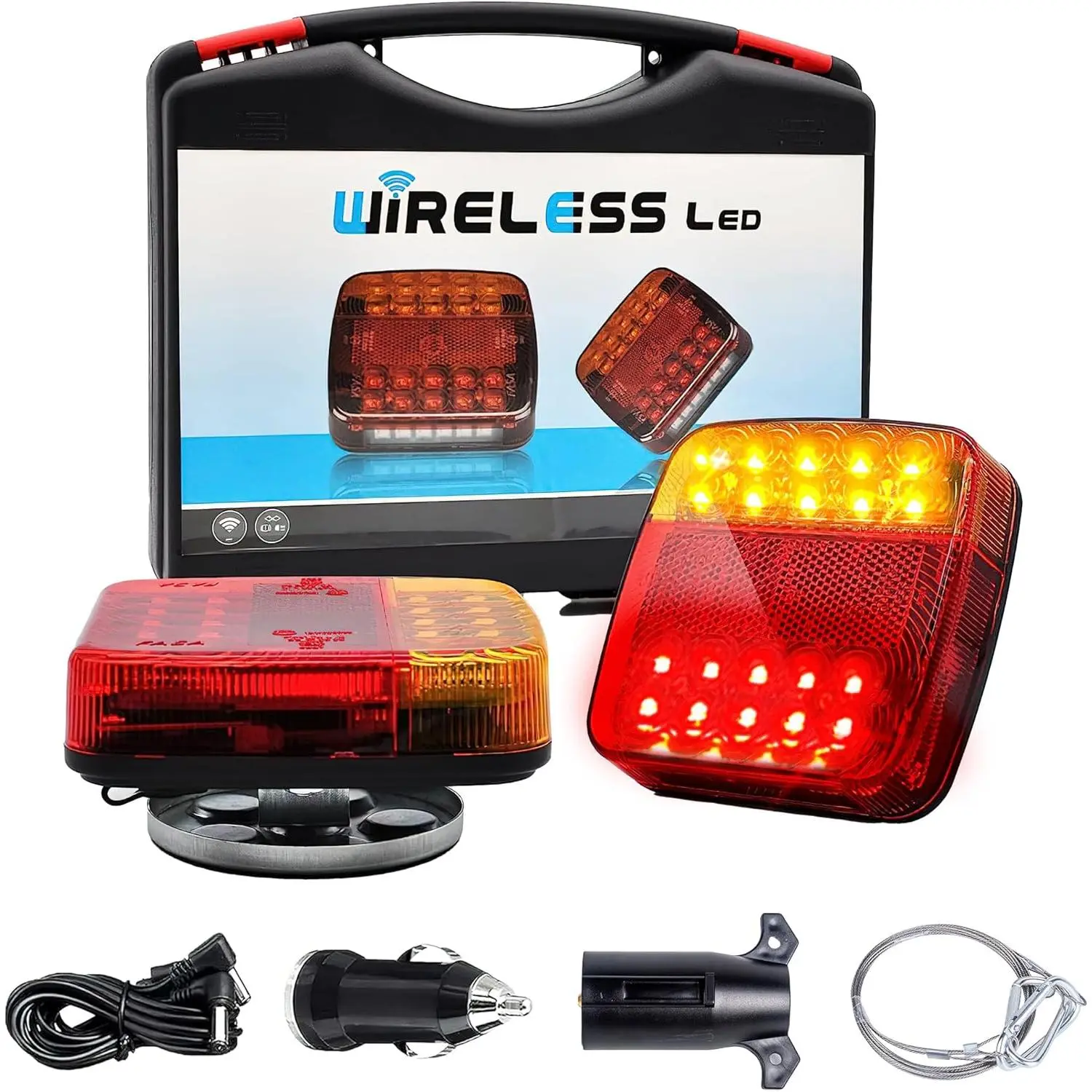 Wireless Trailer Lights, Magnetic LED Trailer Light Kit with Brake, Turn & Reverse, 100ft Bluetooth Range Tow Lights for Truck, Boat, RV, Utility (IP65 Waterproof)
