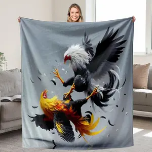 Throw Blanket with Rooster Fight Design, Flannel Soft Cozy Warm Lightweight Portable Blanket for Couch Sofa Bed Car Travel Camping, Gift for Men Women Dad Father's Day Valentine's Day Anniversary, Vibrant Dynamic Artwork Adds Energy to Any Space