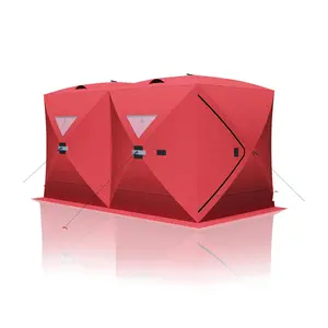GARVEE Portable Ice Fishing Shelter - Spacious 4 to 6-Person Pop-Up Ice Fishing Tent for Winter Use - Durable and Weather Resistant - Red