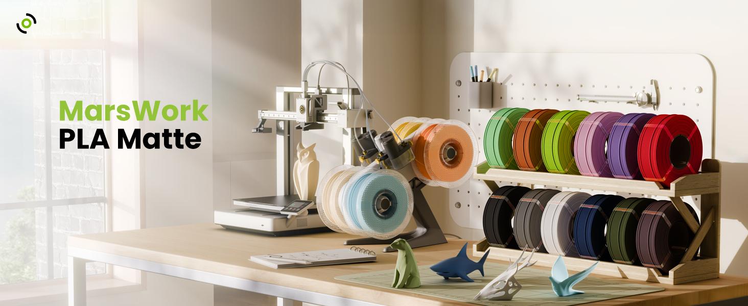MarsWork Matte PLA 3D Printing Filament (2kg/4.4lbs, 1.75mm) with Quick-Swap Reusable Spool, 3D Printer Supplies Compatible with Bambu Lab Printers & 1kg/2.2lbs Refill Filament, Quick-Swap Spool