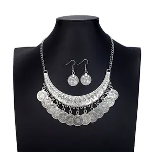 Vintage Carved Rhinestone Necklace, Coin Tassel Accessory Chain, Retro Style Jewelry, Palace Inspired Decorative Coins