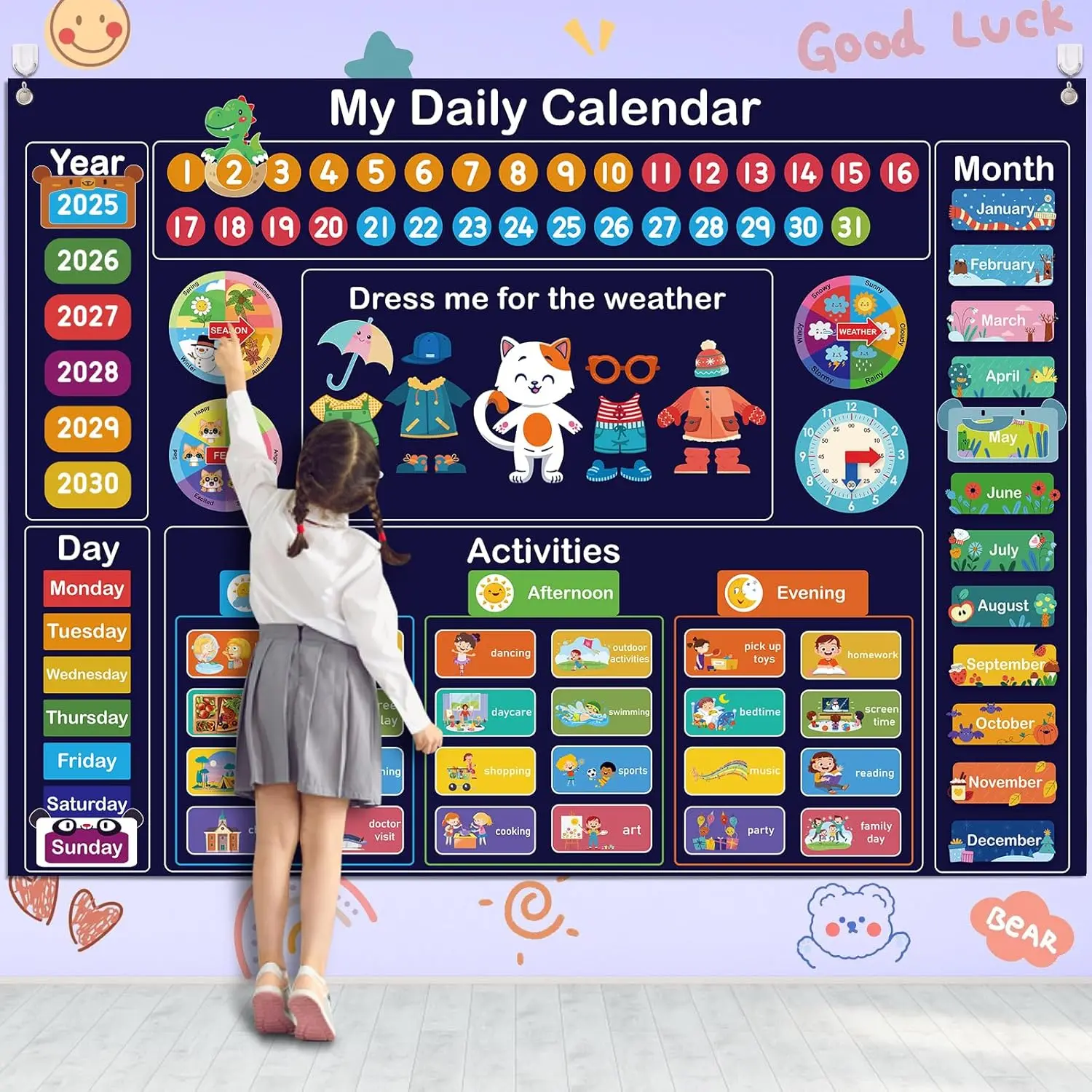 My Daily Calendar for , 3.3Ft Felt Board for    Calendar for Classroom Circle Time Learning Center Days of The Week for  Learning Calendar