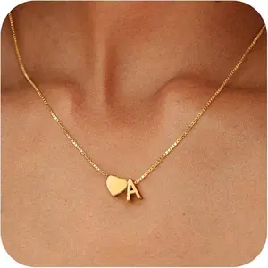 Dainty Golden Heart Initial Necklace A-Z Personalized Name Tag Pendant Jewelry for Women Girls - Birthday Christmas Anniversary Gifts