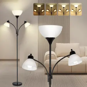 Floor Lamps for Living Room,Standing Lamp with Stepless Dimming, 3 Lights Adjustable Reading Lights, Morden Tall Lamps for Living Room, Bedroom, Office