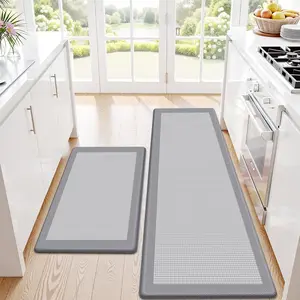 Kitchen Mats, 2 count Kitchen Rugs for Floor, Cushioned Anti- Mats for Kitchen Floor, Non-Slip Standing Desk Mat for Sink, , Laundry & Office, 17.3"x30"+17.3"x59" (Grey)