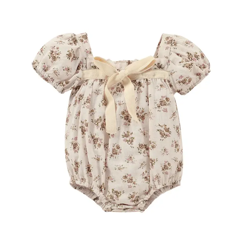 Baby Romper/ Dress, 0-24 Months Kids Flower Print Square Neck Short Sleeve Bodysuit/ for Summer