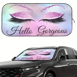 1pc Purple Eyelash Pattern Windshield Sunshade, Car Front Windshield Sunshade, Car Sun Visor, Suitable For Rvs And Suvs' Front Windshields, Foldable For Easy Storage, Protects Your Vehicle With Uv Protection And Interior Cooling