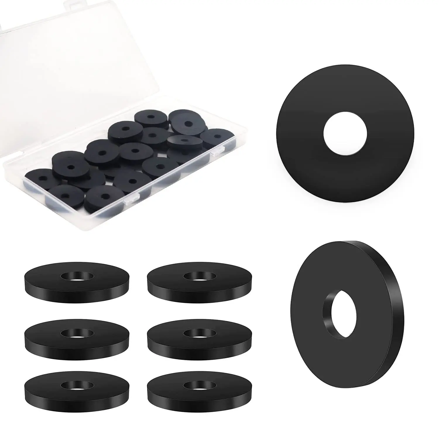 Rubber Washers - 30 Pcs Flat Rubber Washers for Bolts Spacers, 1" OD x 1/4" ID x 1/8 Inch Thickness, Heavy Duty Abrasion Resistant, Black Vibration Damping Pads, Medical Equipment, Hobby, Vibration Pad