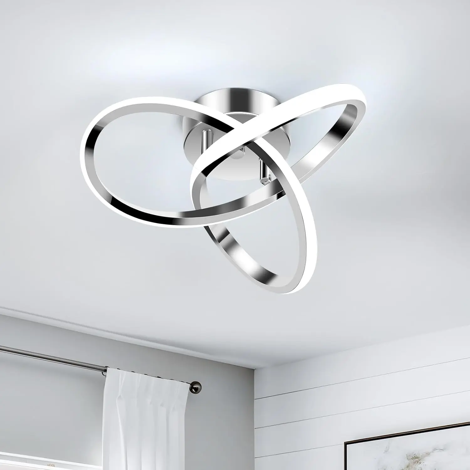 Modern Acrylic LED Ceiling Light Fixture - 3-Color, 24W Close-to-Ceiling Lamp with Curved Creative Design, Lights for Bedroom, Hallway, Corridor, 24W Power