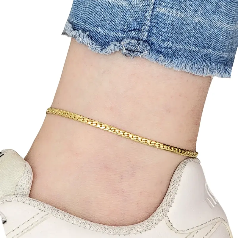 BA UNIQUE FASHION 18K Gold Electroplated 3mm, 5mm Miami Cuban Chain Anklet - Available in Petite to Plus Size - Made in Korea