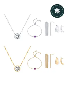 PAVOI 14K Gold Plated Special Occasion Jewelry Bundles for Women – 4-Piece Elegant Set with Statement Earrings, Gemstone Bracelet, and Cubic Zirconia Solitaire Necklace - Tiktok Bundle