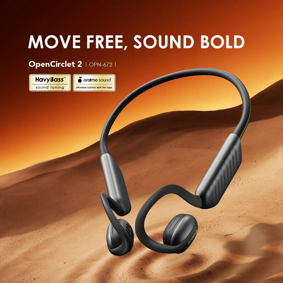 oraimo OpenCirclet 2 OPN-672 Open-Ear Bluetooth Headphones, 16H Playtime, Built-in Pedometer, IPX5 Waterproof, HeavyBass Boost, 24.5g Ultra-Light Design for Sports, Cycling