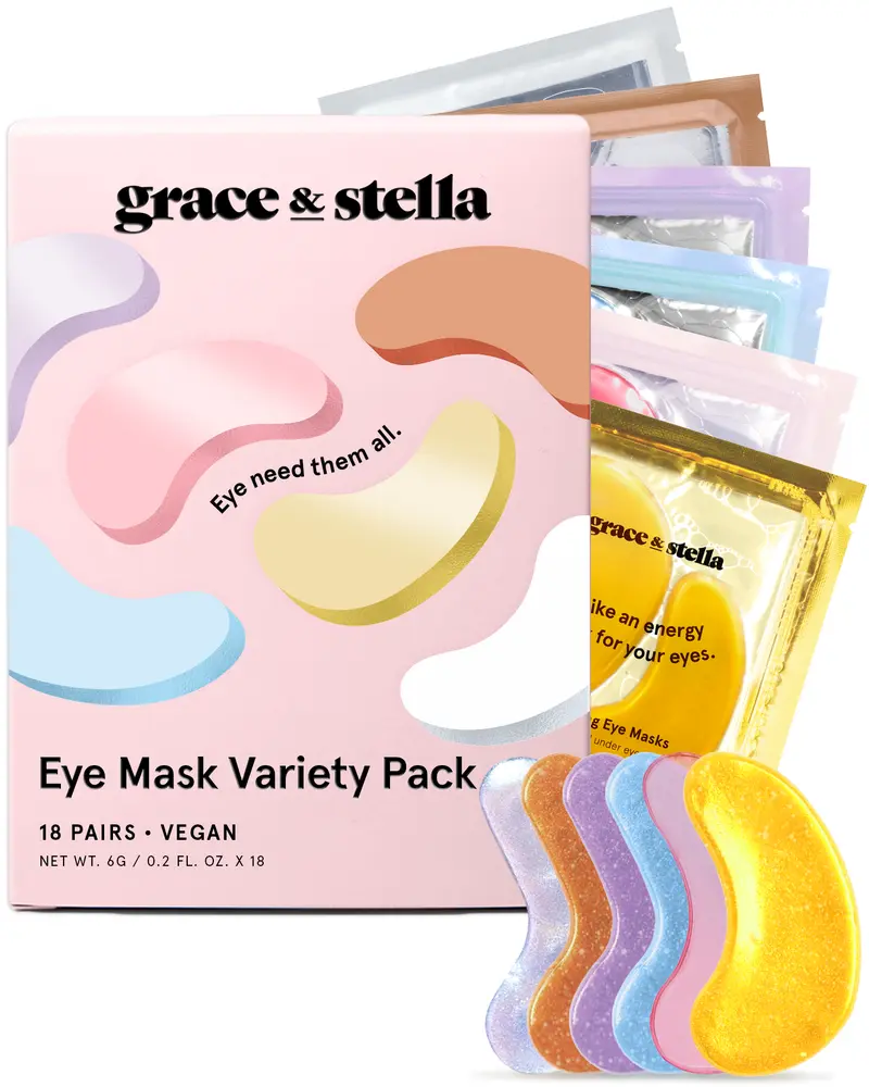 Under Eye Masks – 18 Pairs, Hydrating Eye Patches for Dark Circles, Puffy Eyes & Wrinkles | Brightening Cooling Eye Mask Treatment for Tired Eyes, Self Care Skincare Gift Set, Under Eye Patch Routine for Smooth Radiant Skin by grace & stella