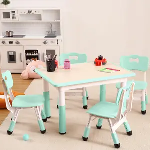 【GARVEE】Adjustable Height Kids Table and 4 Chairs Set for Ages 2-8, Multi-Activity Arts & Crafts Desk with Graffiti Desktop, Non-Slip Legs, Supports up to 300lbs, Ideal for Classrooms, Daycares, and Home Use