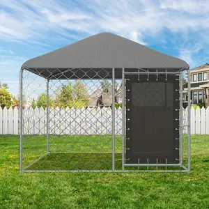 6'x6' Outdoor Dog Kennel Dog Run Fence, Large Dog House Pen Enclosure with Secure Lock and Wateproof Sunproof Cover