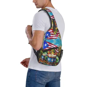 Crossbody Chest Bag Hiking Puerto Rico And Frogs Shoulder Bag Folding Large Capacity Fashion Durable Can Be Used for Shopping, Work, Leisure Travel Beach Bag Fishing Backpack