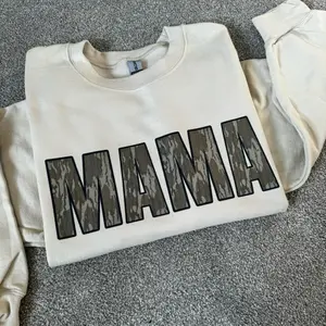 Vintage Bottomland or Old School Camo Crewnecks long sleeve pullover sweatshirt Cotton Womenswear Casual Mama Polyester