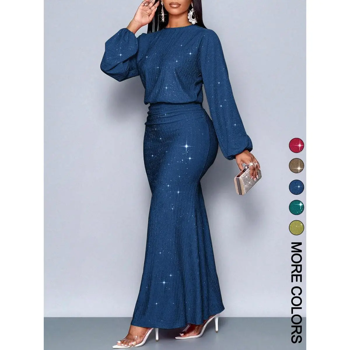 Women's Elegant Mermaid Hem Bodycon Dress, Long Sleeve Slim Fit Party Dress, Stretchy Soft Tight-Fitting Women's Elegant Mermaid Hem Bodycon Dress, Long Sleeve Slim Fit Party Dress, Stretchy Soft Tight-Fitting