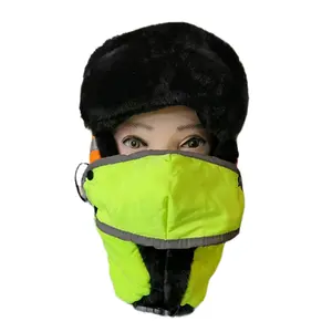 Hi Vis Reflective Neon Green Winter Thermal Fur Hat for Men and Women