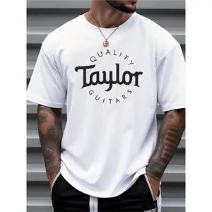 Taylor Guitars Men's Casual T-Shirt - 100% Cotton Regular Fit Short Sleeve Tee with Quality Logo Print, Navy Blue Shirt for Music Enthusiasts, Summer Daily & Outdoor Wear, Guitar Shirt, Relaxed Fit Shirt, Breathable Fabric, Comfortable Top, Casual Attire