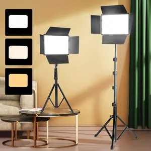 UEGOGO 10-Inch Square LED Video Light with 4 Sunshades & 63" Retractable Tripod, USB Powered & Adjustable Color Temperature, Indoor Photography Lighting for Live Streaming, Makeup and Video Shoots