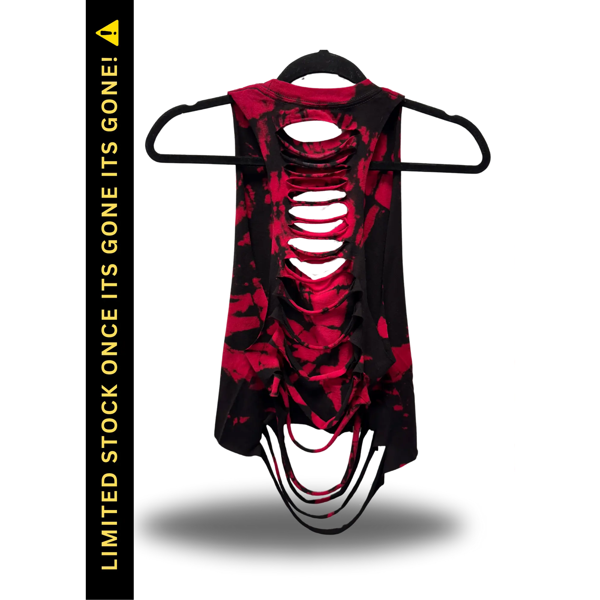 Women's Road Rash Black and Red Tie-Dye Sleeveless Crop Tank Top, Stylish Womenswear Top
