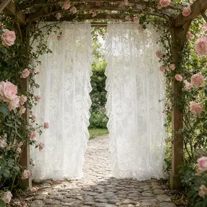 1pc Outdoor Romantic Lace Ruffled Curtain, Sheer Window Drapery, Patio Balcony Decor, Wedding Backdrop, Bedroom Bay Window Use