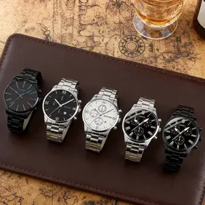 Men's Fashion Watch Set, Classic Style with Calendar, Alloy Case & Band, Quartz Movement, Ideal Gift for Any Occasion