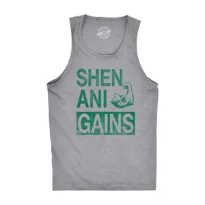Mens ShenaniGains Funny Workout Saint Patricks Day T Shirt St Patty Shamrock Funny Workout Shirt for Men with Plus Sizes Saint Patrick's Day Tank Top for Men Funny Fitness Sleeveless Tee Novelty Tank Tops for Light Grey