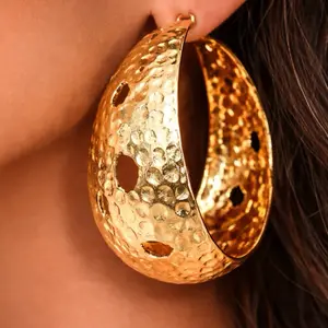 Big hoop Gold Plated Round fashionable long Earrings  for Daily Wear Wedding Party Women's Gifts