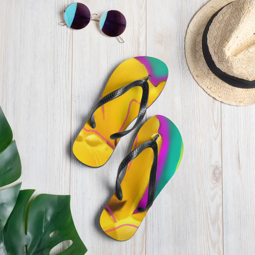 Women's Floral Sandals - Yellow, Teal, Purple Colors, Original Artwork Footwear by ArtistDione, Sandal, Slip On, Colorful Blooms, Outdoors, Casual, Shoe, All Seasons, Multi-Size, Easy Fit, Beach Pool, Open Toed Sandals