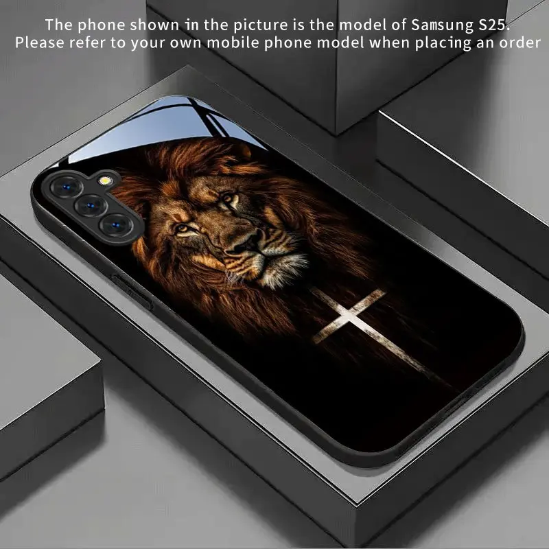 Cross Lion New Black Phone Case Tempered Glass for  S26 S25 S24 S23 S22Pro S21 S20 Fe Plus Ultra Pro A56 A55 A54 A53 A52 A51 A36 A35 A34 A32 A26 A25 A24 A23 A16 A15 A14 A06 A05 A03s Suitable for Every Holiday Gift, Accessories, Smartphone, Cellphone, Casi