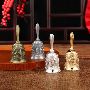 Vintage Brass Handbell with Hand Engraved Floral Engraving, Striped Handle, Perfect for Home Decor, Teaching Aids, Retro Gift Idea