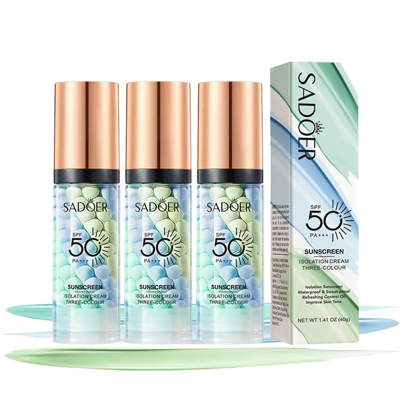 SPF 50+ PA+++ 3-in-1 Sunscreen Isolation Cream, Color Corrector Face Primer, Pre-Makeup Base for Oil Control, Moisturizing & Pore-Blurring, Luminous Even Skin Tone