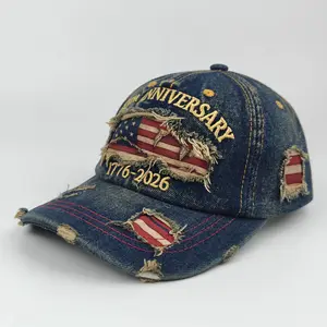 Denim Vintage Fashion Adjustable Stylish Baseball Cap - Retro Embroidery, USA 250th Anniversary Eagle Design, Patriotic Trendy Statement Hat, Adjustable Stylish Hat, Mens Hats, Americana Stars Hats