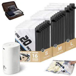 Cordless Travel Vacuum Storage Bag Set  with USB Electric Air Pump,(16Pcs)Space Saver Vacuum Compression Bags,Vacuum Seal Bags For Clothes, Packing, Luggage, Blankets, Comforters and Pillows, Travel Essentials