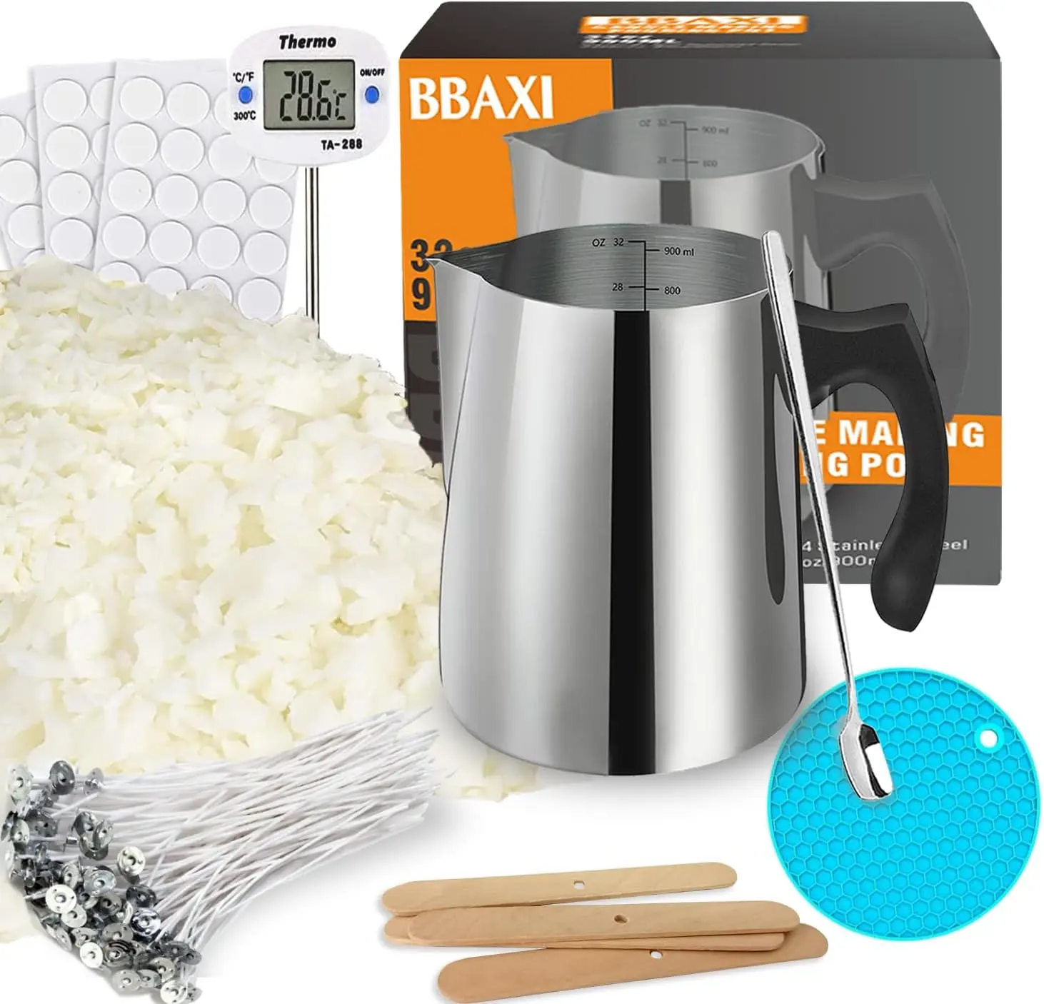 Candle Making Kit - 32oz Pouring Pot, 16oz Soy Wax Candle Making Candle Making Kit for Home Decor&Gift,Contains soy wax&Wooden Wick Holders&Candle Wicks&Thermometer&Spoon for Beginners