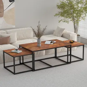 NAIYUFA Nesting Coffee Tables Set Of 3 For Living Room,Square Modern Stacking Table With Wood Finish,Rustic Black